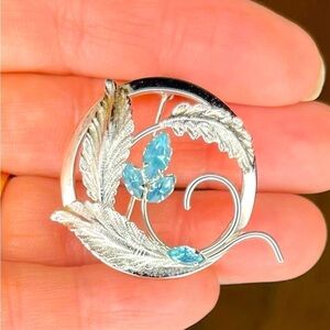 Star Art Priscilla Sterling Silver Brooch Pin W/ Faux Aquamarine Blue Topaz Gift